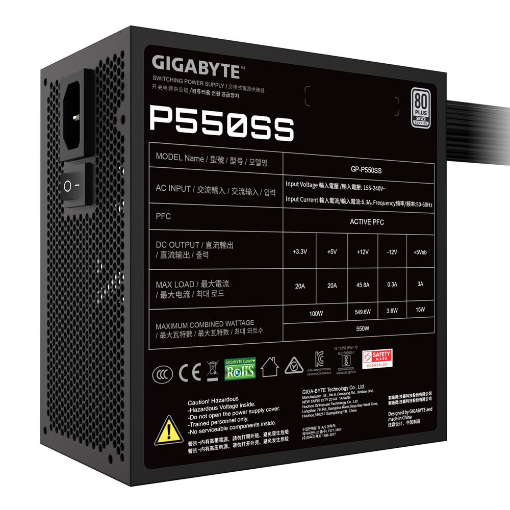 Блок питания ПК Gigabyte P550SS 550W, 80+, SILVER, НЕ модульный, ATX 3.0 — изображение 7