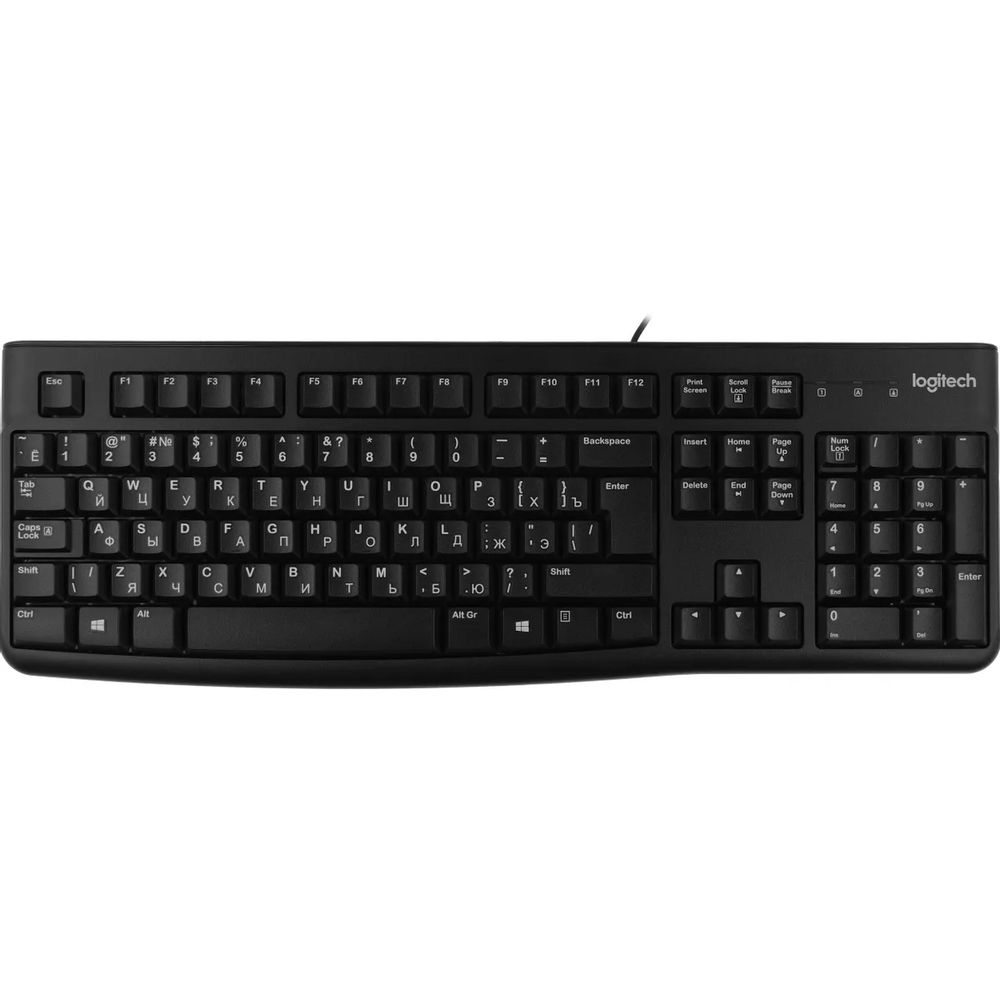 Клавиатура Logitech K120 черная, офисная, 104 клавиши, защита от воды |920-002583| USB 1.5м, RTL