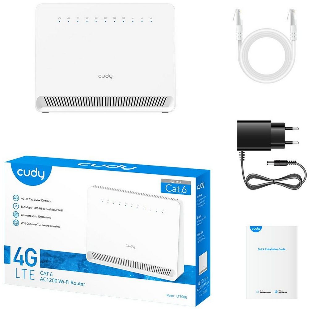Модем CUDY AC1200 Wi-Fi 4G LTE-Cat6 Gigabit Router, 4 10/100/1000M RJ45 Ports, Nano SIM Slot, Quectel module inside,build-in 4G LTE modem, 300Mbps at 2.4GHz + 867Mbps at 5GHz, Internal Antennas, PPTP/L2TP/OpenVPN/WireGuard VPN, DNS over Cloudflare/Google/Quad9, DD — изображение 5