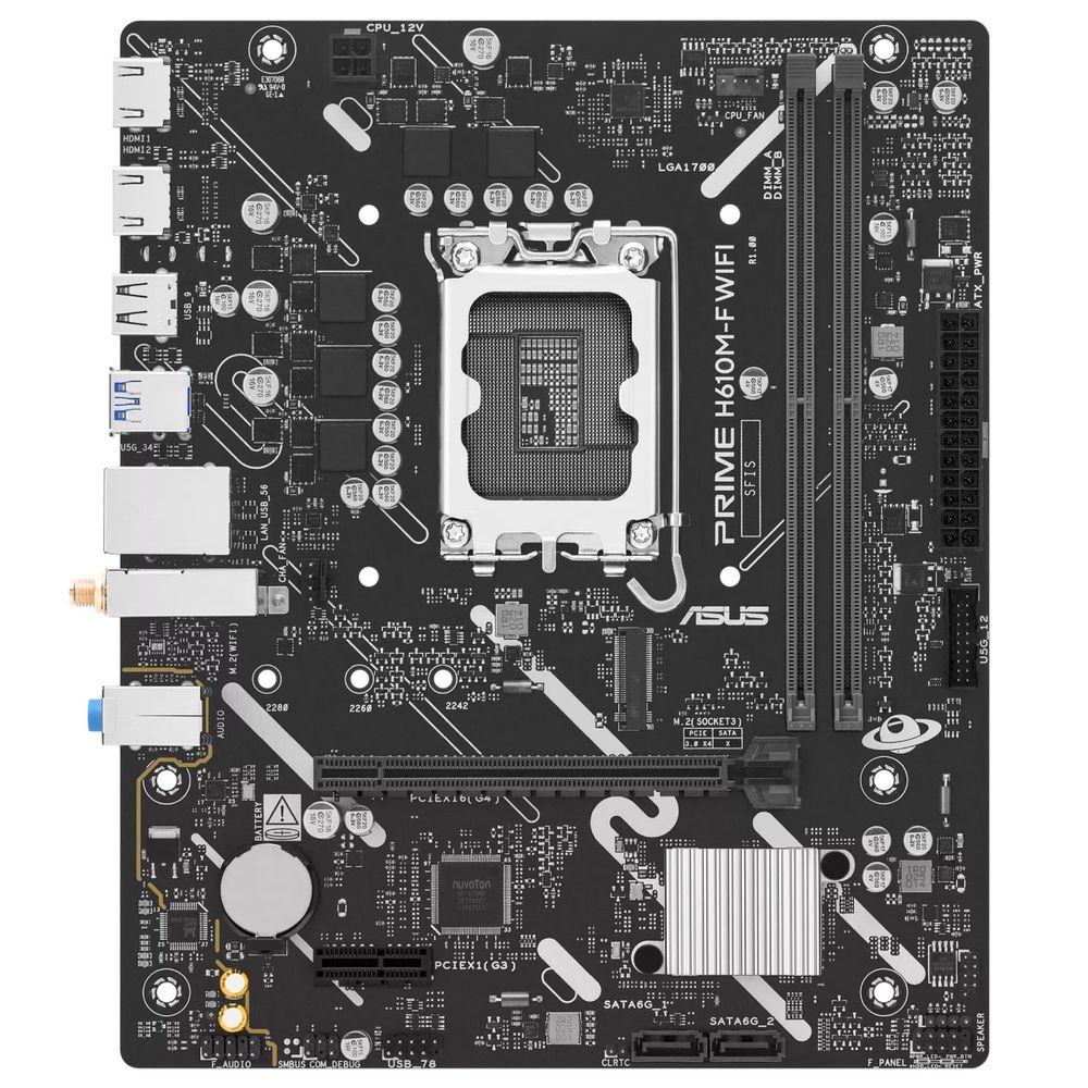 Материнская плата ASUS PRIME H610M-F WIFI H610, LGA1700, 2*DDR5, 4*DDR5, 1*PCIEx16, 1*PCIEx1, 1*M.2, 4*USB3.2Gen1, 5*USB2.0, 2*SATA3.0, 1G, 2*HDMI, M-ATX, RTL — изображение 2