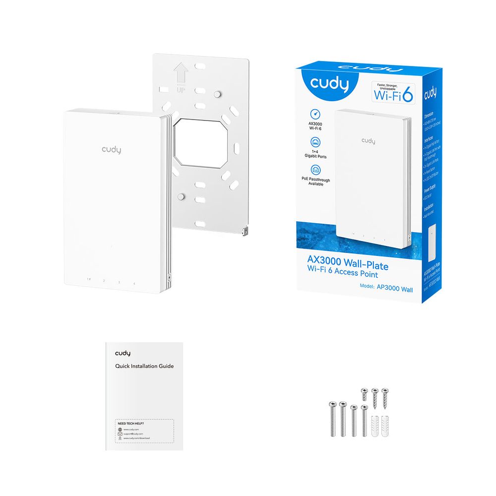 Точка доступа Wi-Fi CUDY AX3000 Gigabit Wall-Plate Wi-Fi 6 Access Point AX3000 Dual Band Wi-Fi 6 Wall Plate Access Point, Chipset MT7981+MT7531AE+MT7976CN, 802.11ax/ac/a/b/g/n, 2402Mbps at 5GHz + 574Mbps at 2.4GHz, 1 x Gigabit PoE-IN Port, 802.3af / at, 4 x Gigabit RJ45 ports, LAN1 support PoE Out, Cudy Mesh Support — изображение 5