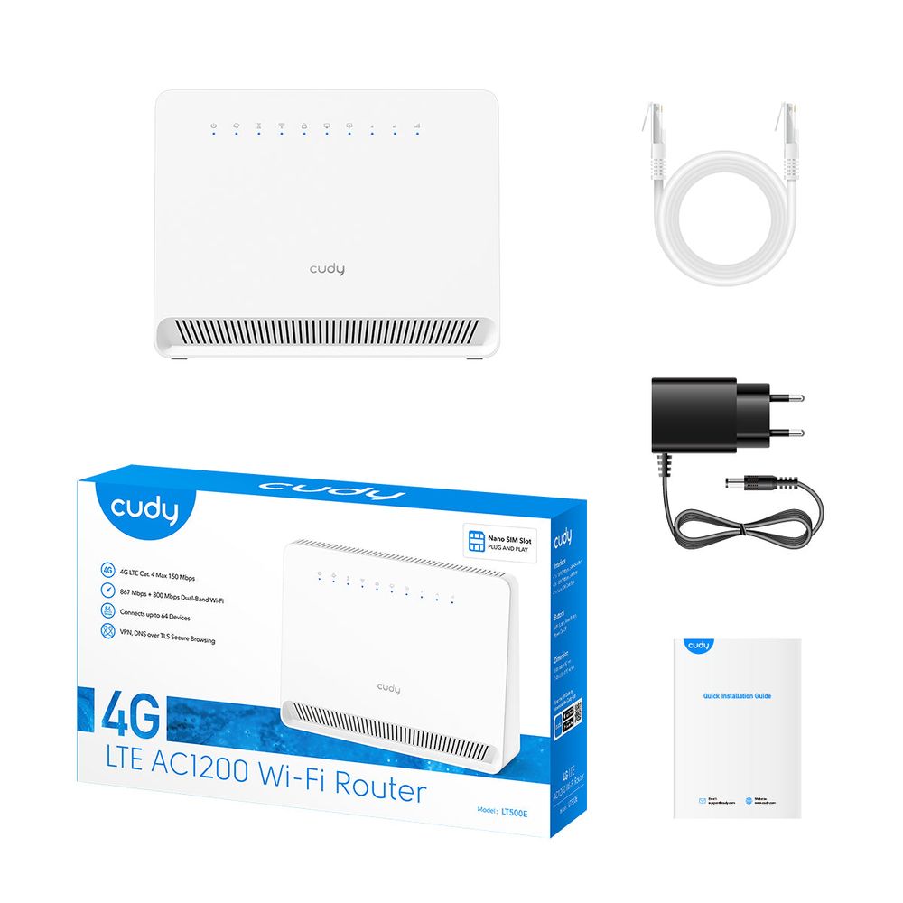 Модем CUDY AC1200 Wi-Fi 4G LTE-Cat4 Router, AC1200 Wi-Fi, build-in 4G LTE modem, 4 10/100M RJ45 Ports, Nano SIM Slot, 300Mbps at 2.4GHz + 867Mbps at 5GHz, Internal antennas, PPTP/L2TP/OpenVPN/WireGuard VPN, DNS over Cloudflare/Google/Quad9, DDNS, SMS, Band locki — изображение 5