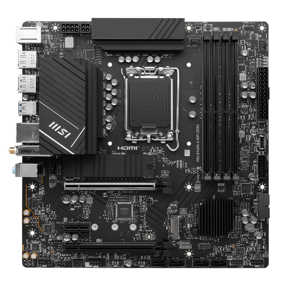 Материнская плата MSI PRO B760M-A WIFI DDR4 B760, LGA1700, 4*DDR4, 2*PCIEx16, 1*PCIEx1, 2*M.2, 1*TypeC, 2*USB3.2Gen2, 6*USB3.2Gen1, 6*USB2.0, 4*SATA3.0, 2.5G, 2*DP, 2*HDMI, M-ATX, RTL — изображение 3