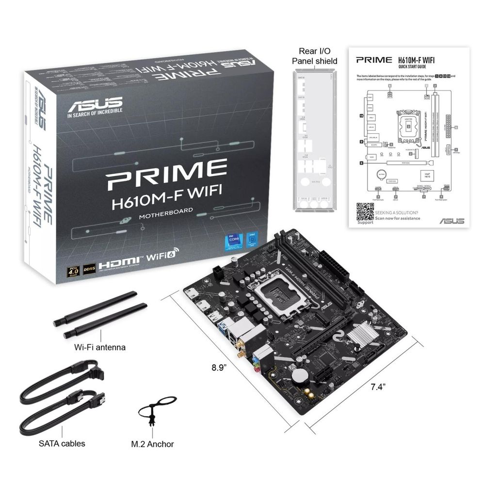 Материнская плата ASUS PRIME H610M-F WIFI H610, LGA1700, 2*DDR5, 4*DDR5, 1*PCIEx16, 1*PCIEx1, 1*M.2, 4*USB3.2Gen1, 5*USB2.0, 2*SATA3.0, 1G, 2*HDMI, M-ATX, RTL — изображение 7