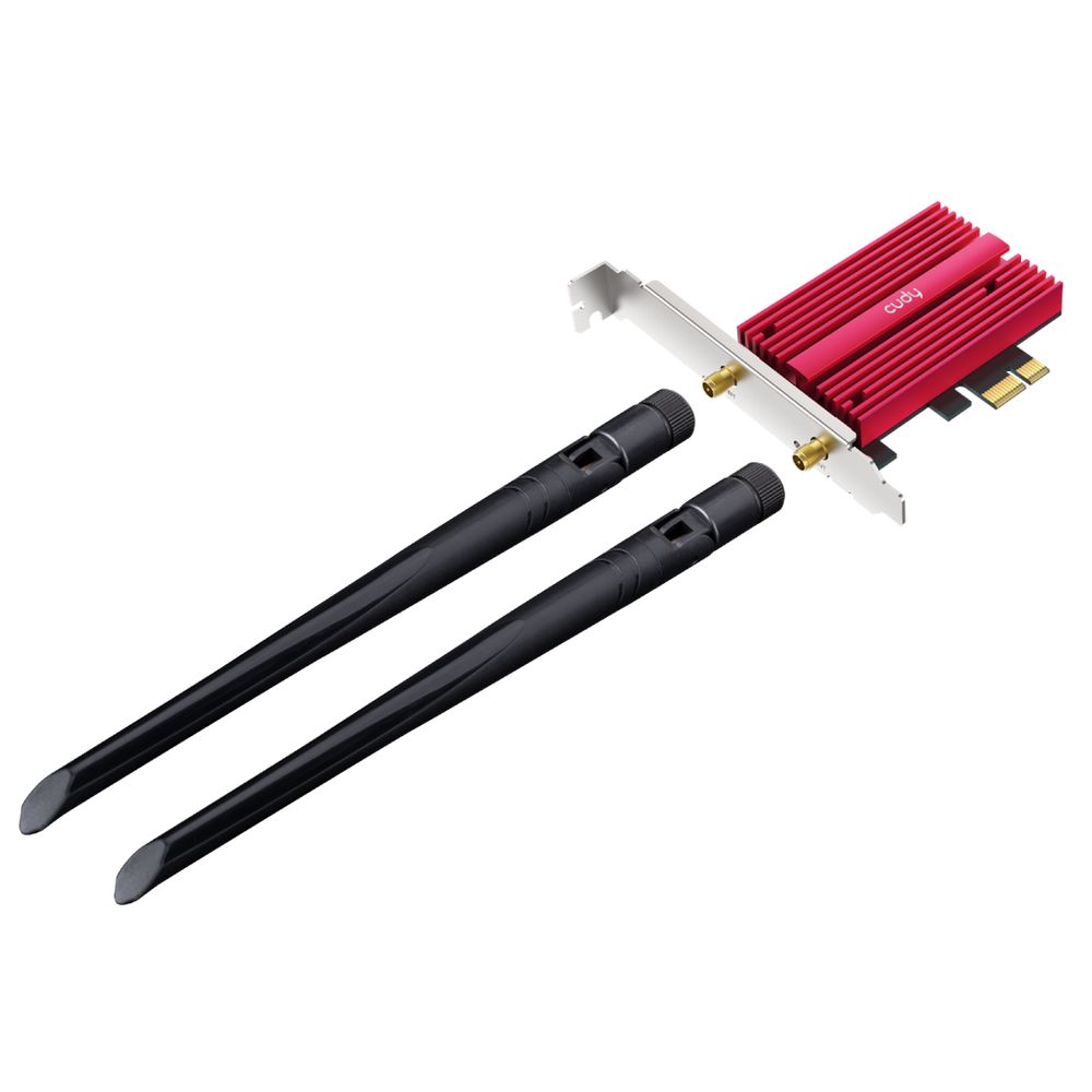 Адаптер беспроводной связи (Wi-Fi) CUDY BE9300 PCI Express Adapter Bluetooth 5.4 PCI Express Adapter with Heatsink, Intel BE200 module, Tri-band 2T2R, Magnetized antenna base, 2 high gain detachable antennas — изображение 4