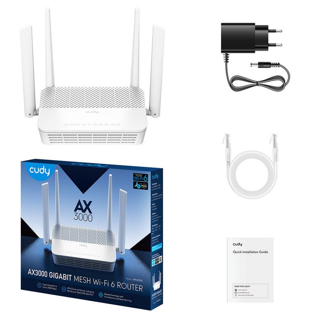 Маршрутизатор CUDY AX3000 Gigabit Wi-Fi 6 Mesh Router Dual Band, Chipset MT7981BA+MT7976CN+MT7531AE, 802.11ax/ac/a/b/g/n, 2402Mbps at 5GHz + 574Mbps at 2.4GHz, 5 x 10/100/1000Mbps Ports, 4 x 5dBi fixed antennas, WiFi router/AP/ Repeater/WISP Mode, PPTP/L2TP/OpenVPN/WireGuard — изображение 3