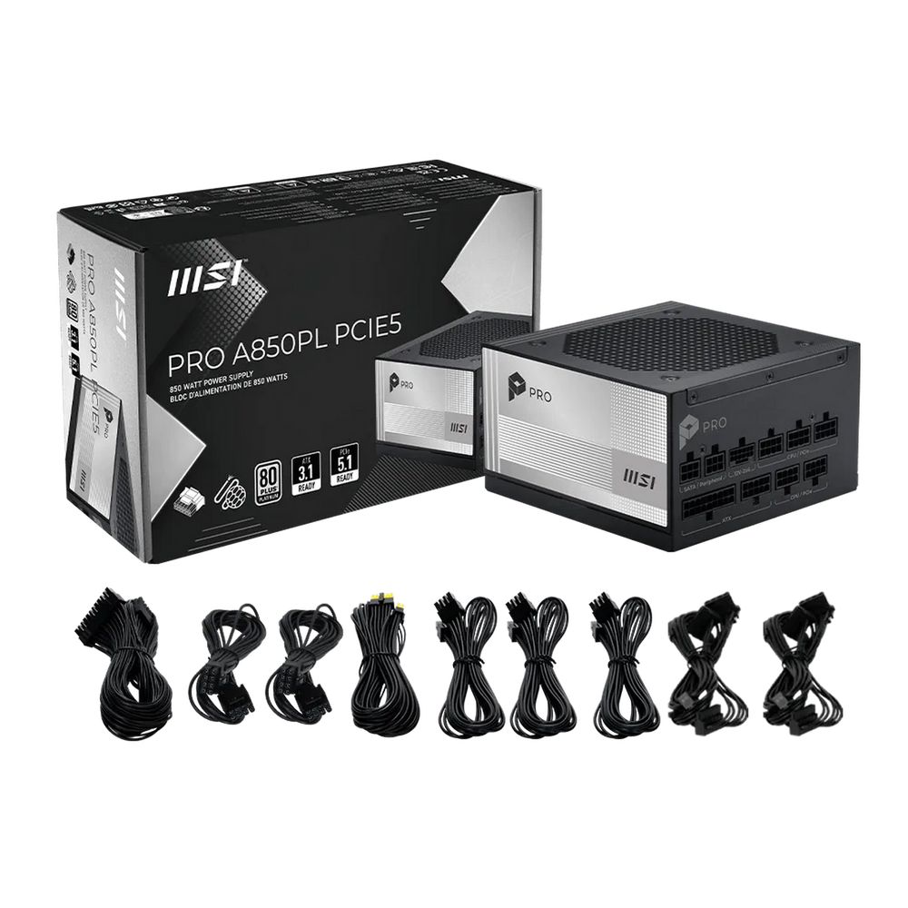 Блок питания ПК MSI PRO A850PL PCIE5 850W, 80+ Platinum, полностью модульный, ATX 3.1, PCIE5.1, RTL — изображение 6