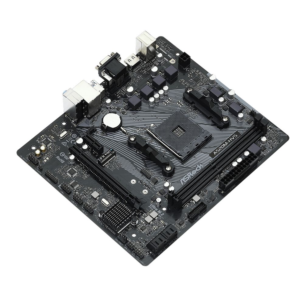 Материнская плата ASRock A520M-HVS, Socket AM4, AMD A520, 2xDDR4-3200, D-SUB+HDMI, 1xPCI-Ex16, 1xPCI-Ex1, 4xSATA3(RAID 0/1/10), 1xM.2, 8 Ch Audio, GLan, (2+4)xUSB2.0, (4+2)xUSB3.2, 1xPS/2, mATX, RTL {20} — изображение 4
