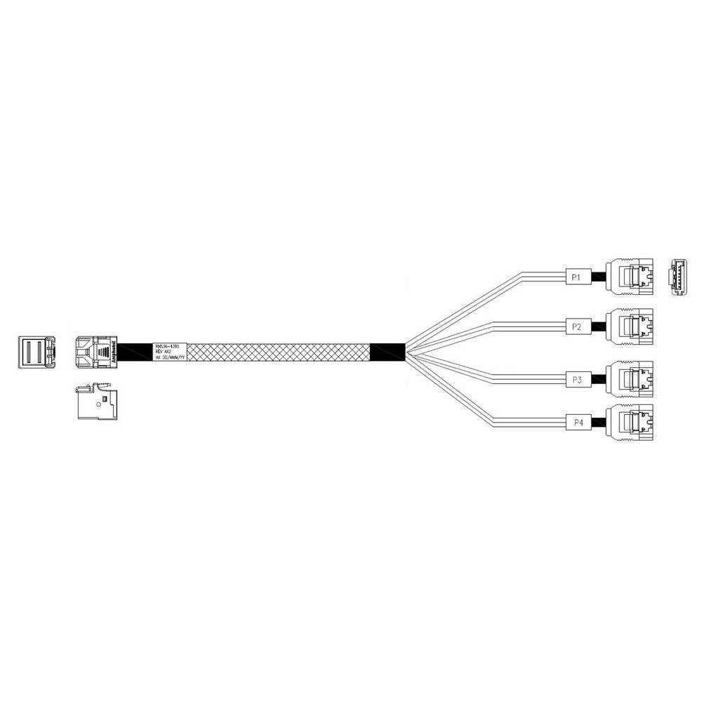 Кабель Amphenol RHS36-4395, HDmSAS SFF8643 -to- 4*SATA, Crossover, 75cm
