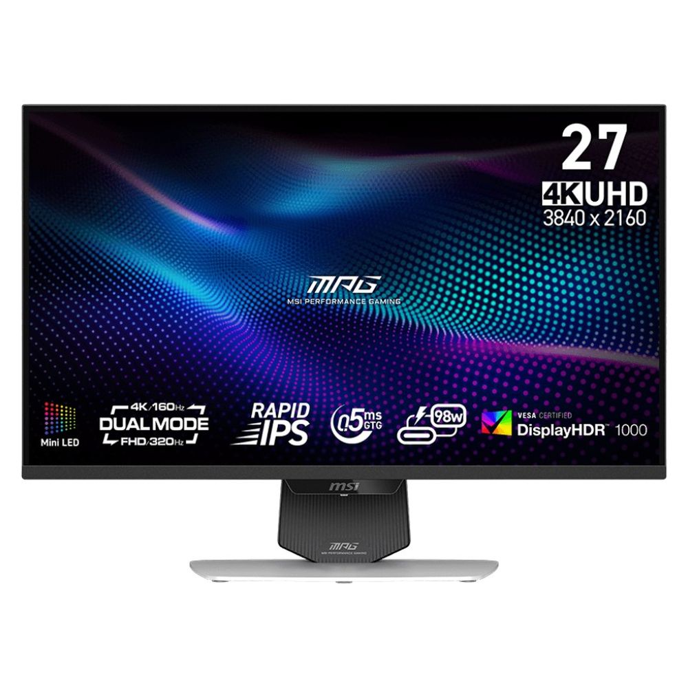 Монитор 27" MSI MPG 274URDFW E16M Rapid IPS, 3840x2160/1920x1080, 160Hz/320Hz, 0,5ms, 400сd/m, 1000:1, HDR10 | 2xHDMI(2.1), DP(1.4a), Type-C(PD-98W) | HAS, Pivot, Swivel, ExPSU, Vesa 100, White