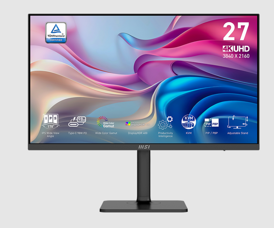 Монитор MSI 27" Modern MD272UPHG, 16:9, IPS, UHD, 4ms, 400cd, 60Hz, HDMI, DP, USB-C, USB, SPK, HAS — изображение 3