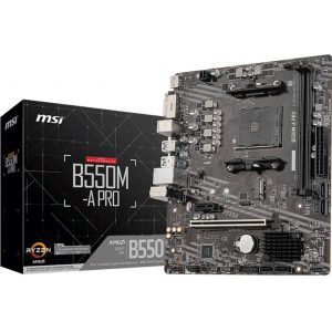 Материнская плата MSI B550M-A PRO B550, AM4, 2*DDR4, 1*PCIEx16, 1*PCIEx1, 1*M.2, 6*USB3.2Gen1, 6*USB2.0, 4*SATA3.0, 1G, DVI, HDMI, M-ATX, RTL