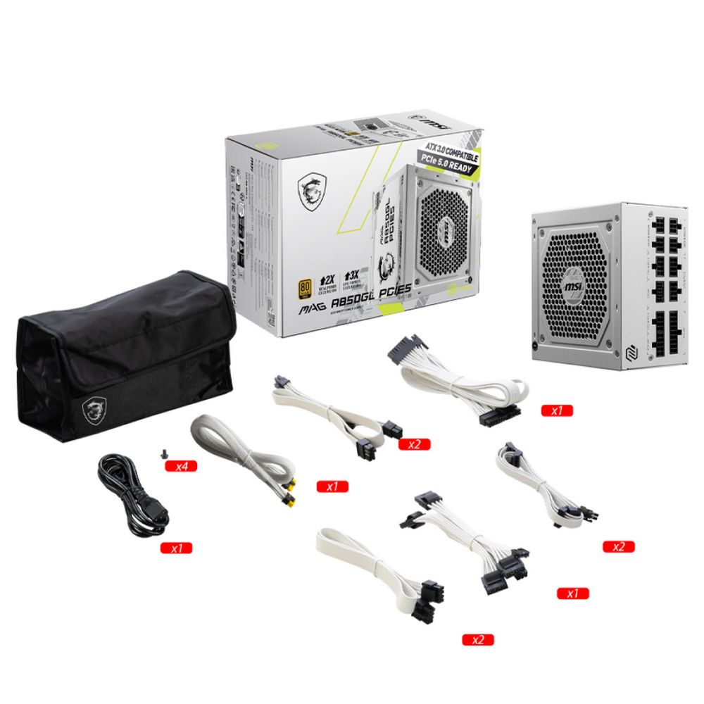 Блок питания MSI MAG A850GL PCIE5 WHITE , 850W, 80+ Gold, полностью модульный, ATX 3.1, PCIE5.1, RTL — изображение 5