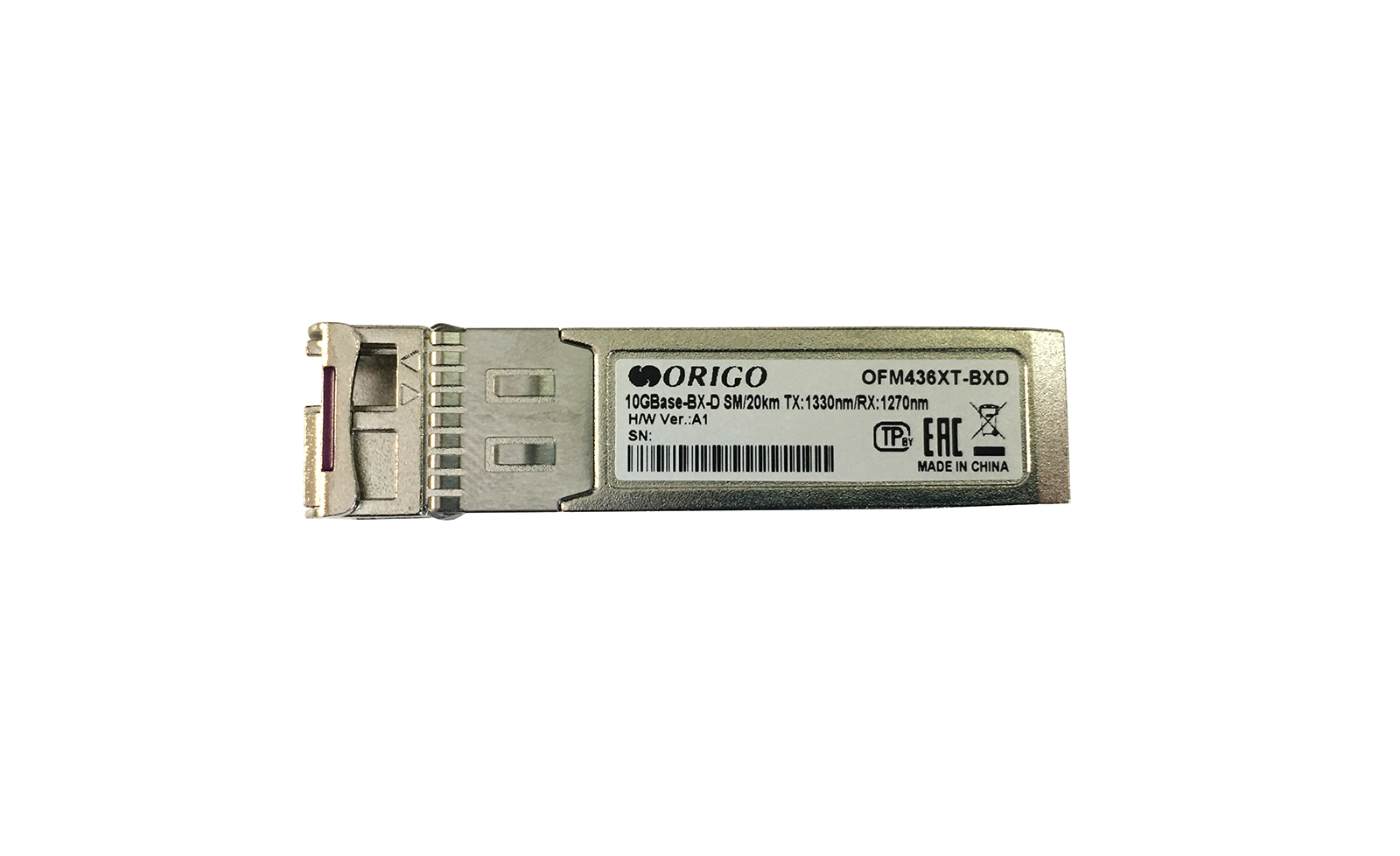 Трансивер WDM SFP+, 10GBase-BX-D (Simplex LC), Tx:1330 нм, Rx:1270 нм, для одномодового кабеля, до 20 км
