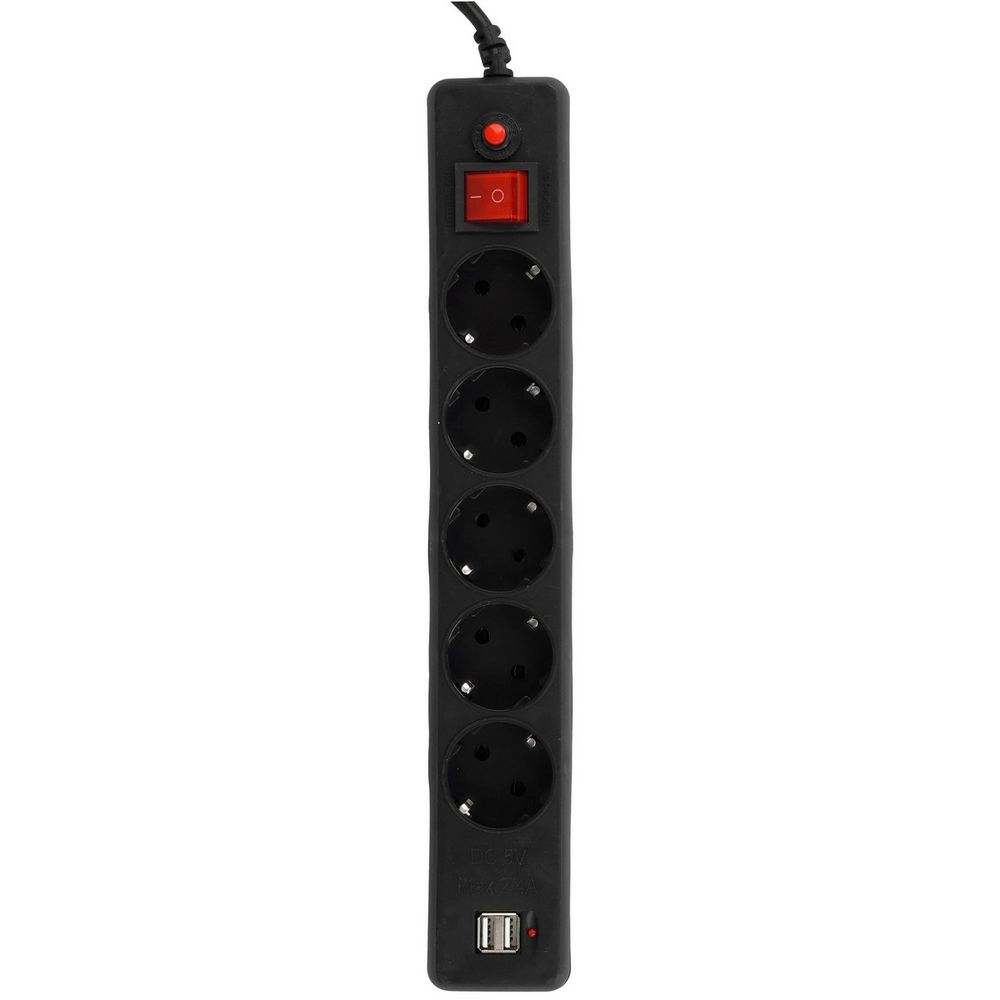 Сетевой фильтр Гарнизон ECL-5-U2-B-1.8 черный, 2 розетки USB A (12 Вт Max), 5 розеток Schuko (евро), 10А, 1,8м, ур.защиты 4, пакет — изображение 2