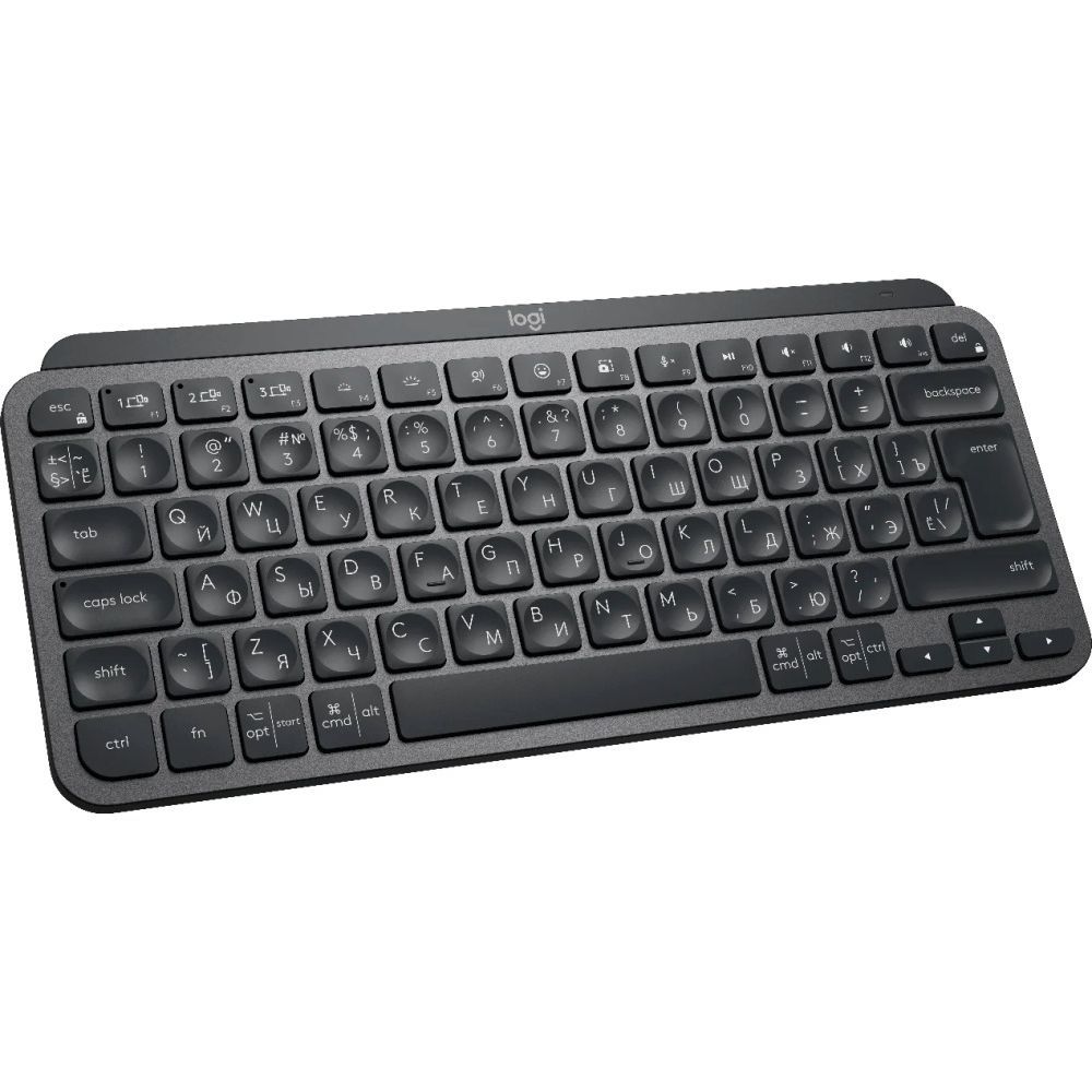 Клавиатура беспроводная Logitech MX Keys Mini Graphite |920-010501| Компактная, черная, Bluetooth LE/Logi Bolt, автоматическая подсветка, встроенная батарея, Type-C коннектор, кабель Type-C - Type-A в комплекте — изображение 2