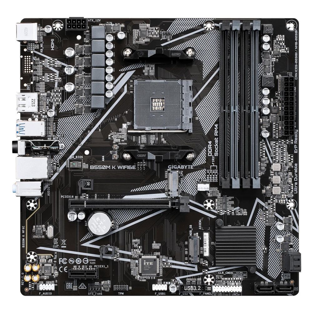 Материнская плата Gigabyte B550M K WIFI6E B550, AM5, 4xDDR4, 1*PCI-Ex16,2*M.2, 6*USB3.2Gen1, 6*USB2.0, 4*SATA3.0, 1G, DP, HDMI, ATX, RTL — изображение 3