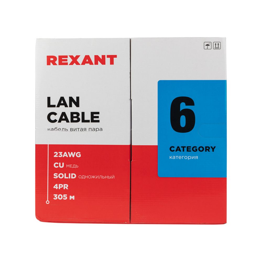 Кабель витая пара U/UTP, CAT 6, LSZH нг(А)-HF, 4PR, 23AWG, внутренний, однопроволочный, серый, 305 м — изображение 2