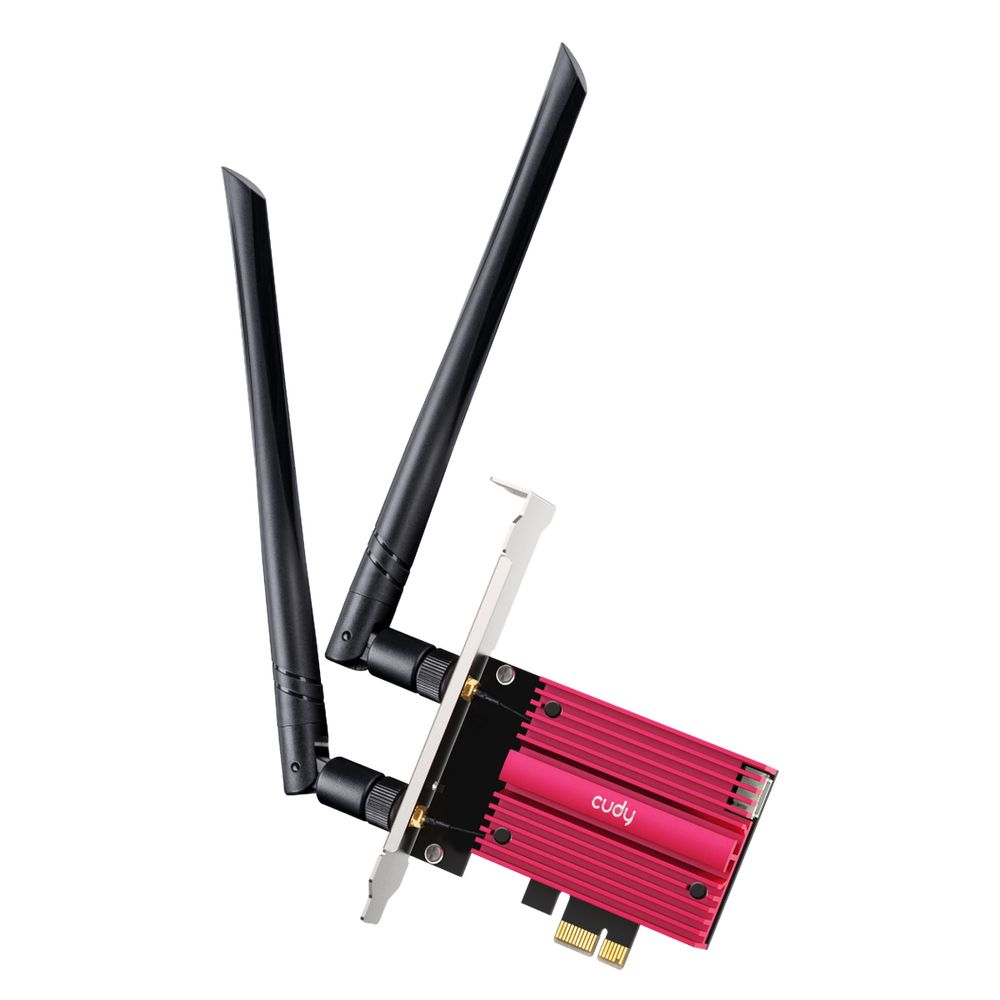 Адаптер беспроводной связи (Wi-Fi) CUDY BE9300 PCI Express Adapter Bluetooth 5.4 PCI Express Adapter with Heatsink, Intel BE200 module, Tri-band 2T2R, Magnetized antenna base, 2 high gain detachable antennas