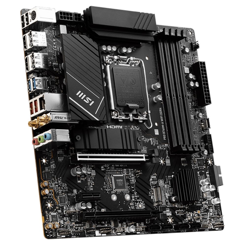 Материнская плата MSI PRO B760M-A WIFI DDR4 B760, LGA1700, 4*DDR4, 2*PCIEx16, 1*PCIEx1, 2*M.2, 1*TypeC, 2*USB3.2Gen2, 6*USB3.2Gen1, 6*USB2.0, 4*SATA3.0, 2.5G, 2*DP, 2*HDMI, M-ATX, RTL — изображение 5