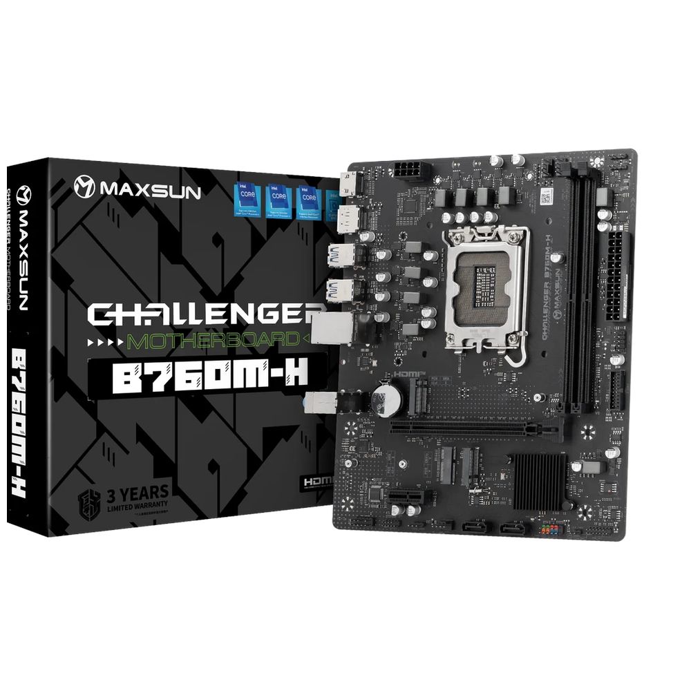 Материнская плата Maxsun MS-Challenger B760M-H B760, LGA1700, 2*DDR4, 1*PCIEx16, 1*PCIEx1, 2*M.2, 2*TypeC, 6*USB3.2Gen1, 4*USB2.0, 3*SATA3.0, 1G, DP, HDMI, M-ATX, RTL — изображение 3