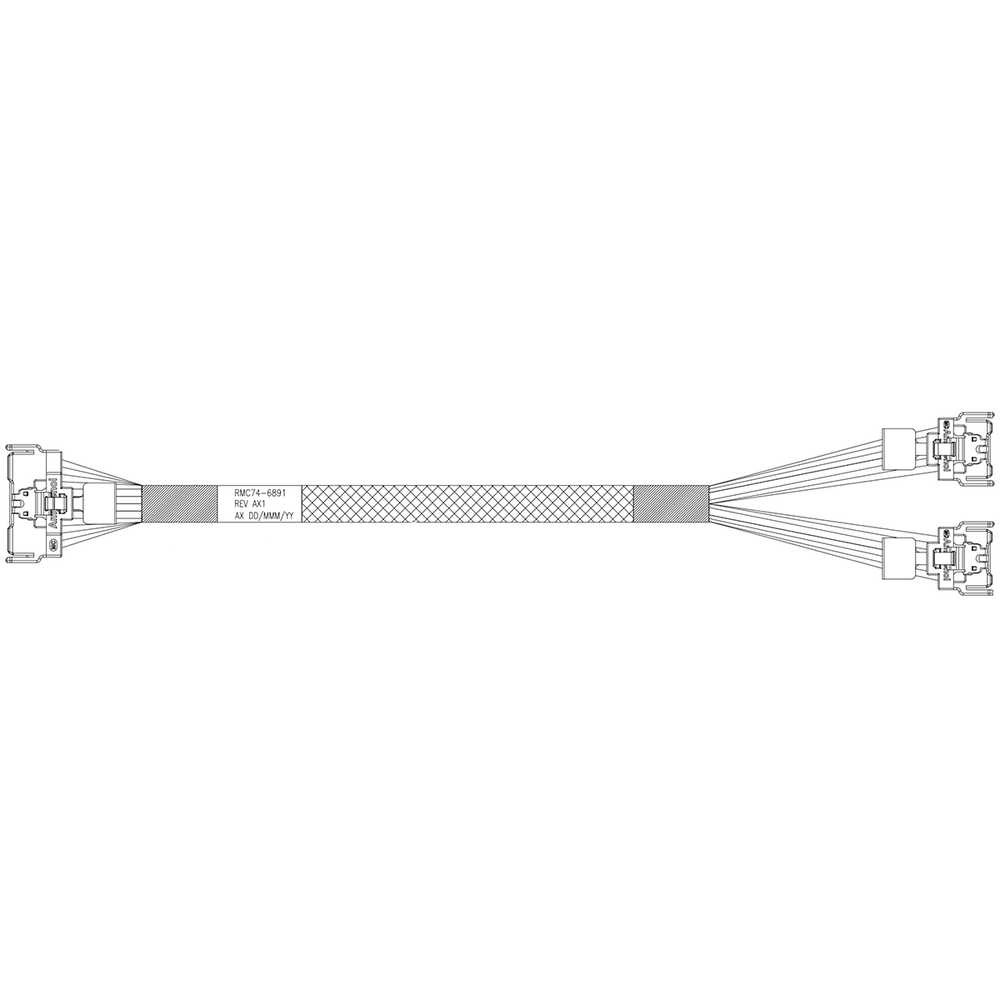 Кабель Amphenol RMC74-6891 Cable MCIO x8 74P (прямой) -TO- 2*MCIO x4 38P (прямой) , 85 Ohm, PCIe 5.0, L:70cm