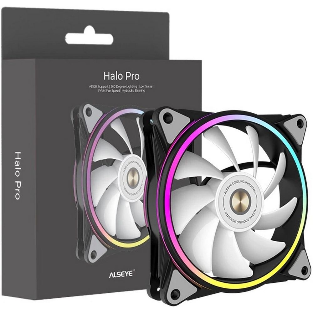 Вентилятор в корпус ALSEYE HALO PRO B-P (rubber screw) FAN 120mm, hydraulic, 800~1800rpm, max 51.87CFM, max 26dBA, ARGB. PWM, Black, RTL — изображение 4