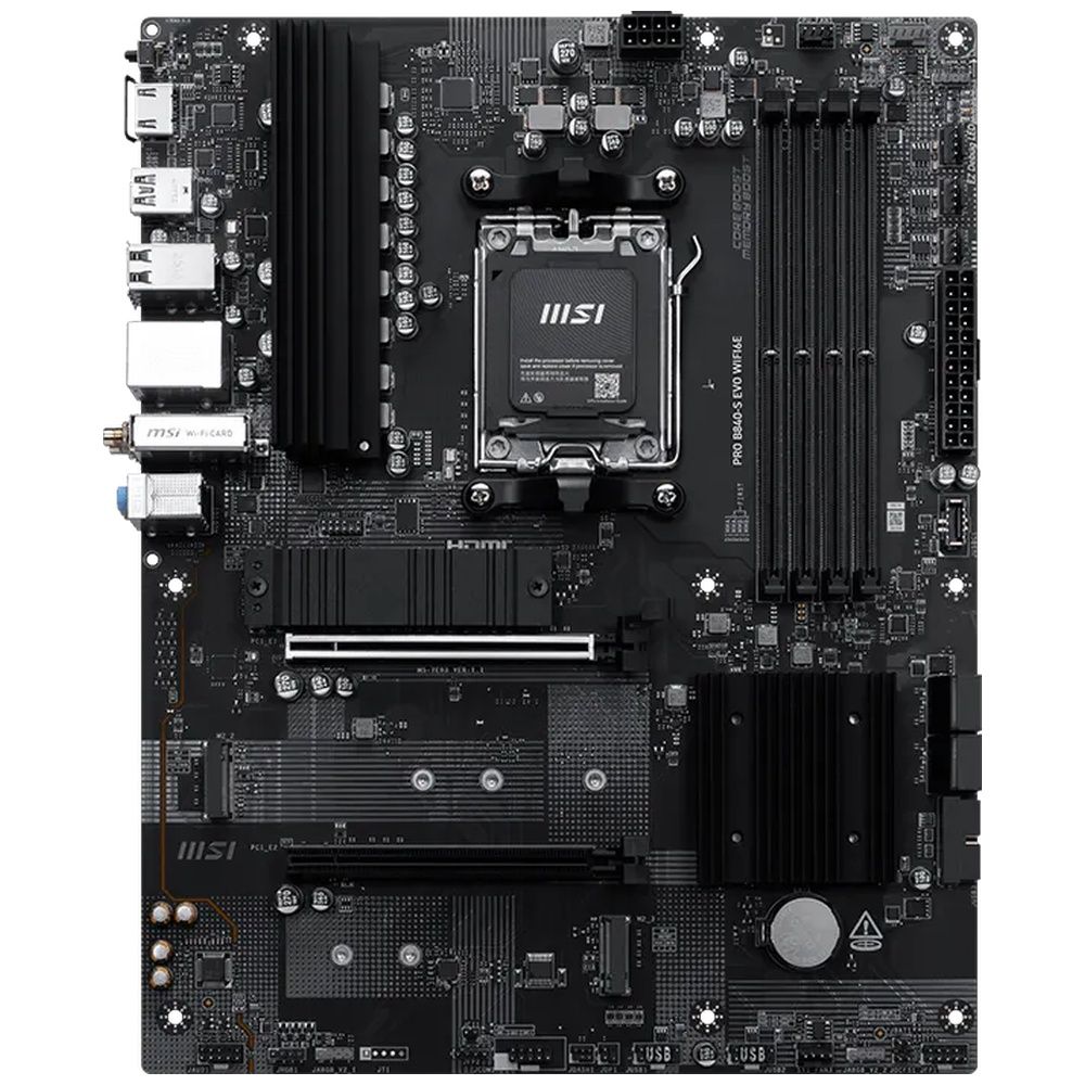 Материнская плата MSI PRO B840-S EVO WIFI6E B840, AM5, 4*DDR5, 2*PCIEx16, 3*M.2, 2*TypeC, 1*USB3.2Gen2, 4*USB3.2Gen1, 8*USB2.0, 4*SATA3.0, 2.5G, HDMI, ATX, RTL — изображение 2