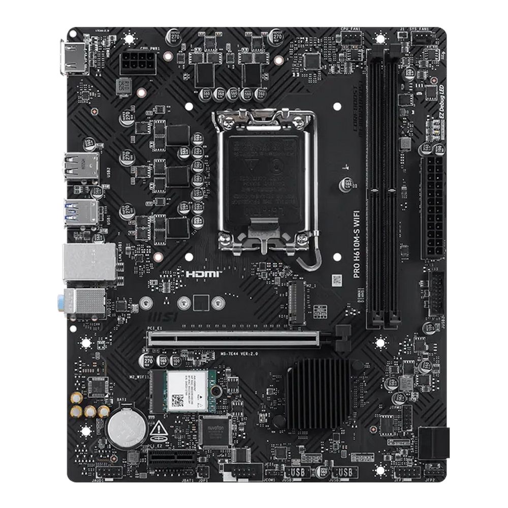 Материнская плата MSI PRO H610M-S WIFI H610, LGA1700, 2*DDR5, 1*PCIEx16, 1*PCIEx1, 1*M.2, 4*USB3.2Gen1, 8*USB2.0, 2*SATA3.0, 1G, HDMI, M-ATX, RTL — изображение 3