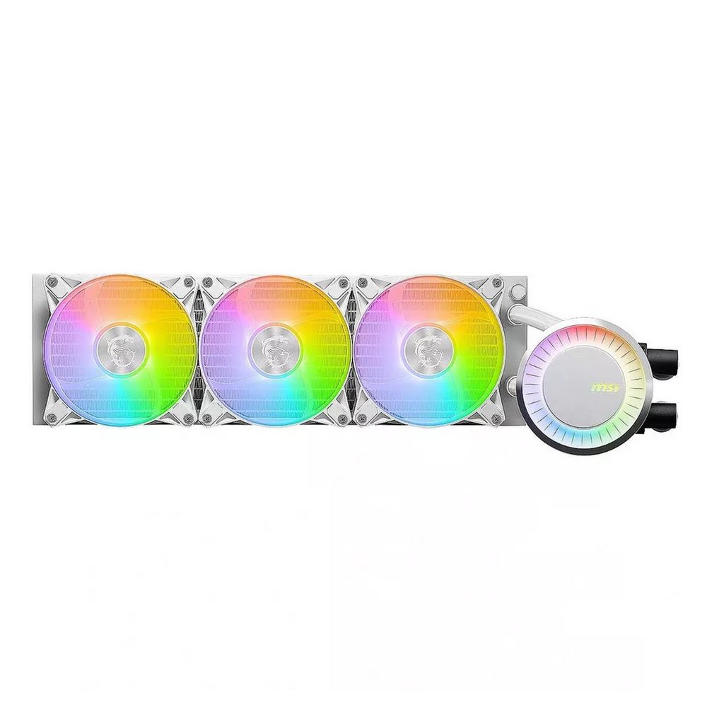 Жидкостная система охлаждения MSI MAG CORELIQUID E360 WHITE 3x ARGB Fan, ARGB Block, Color Box, Pallet packing — изображение 2