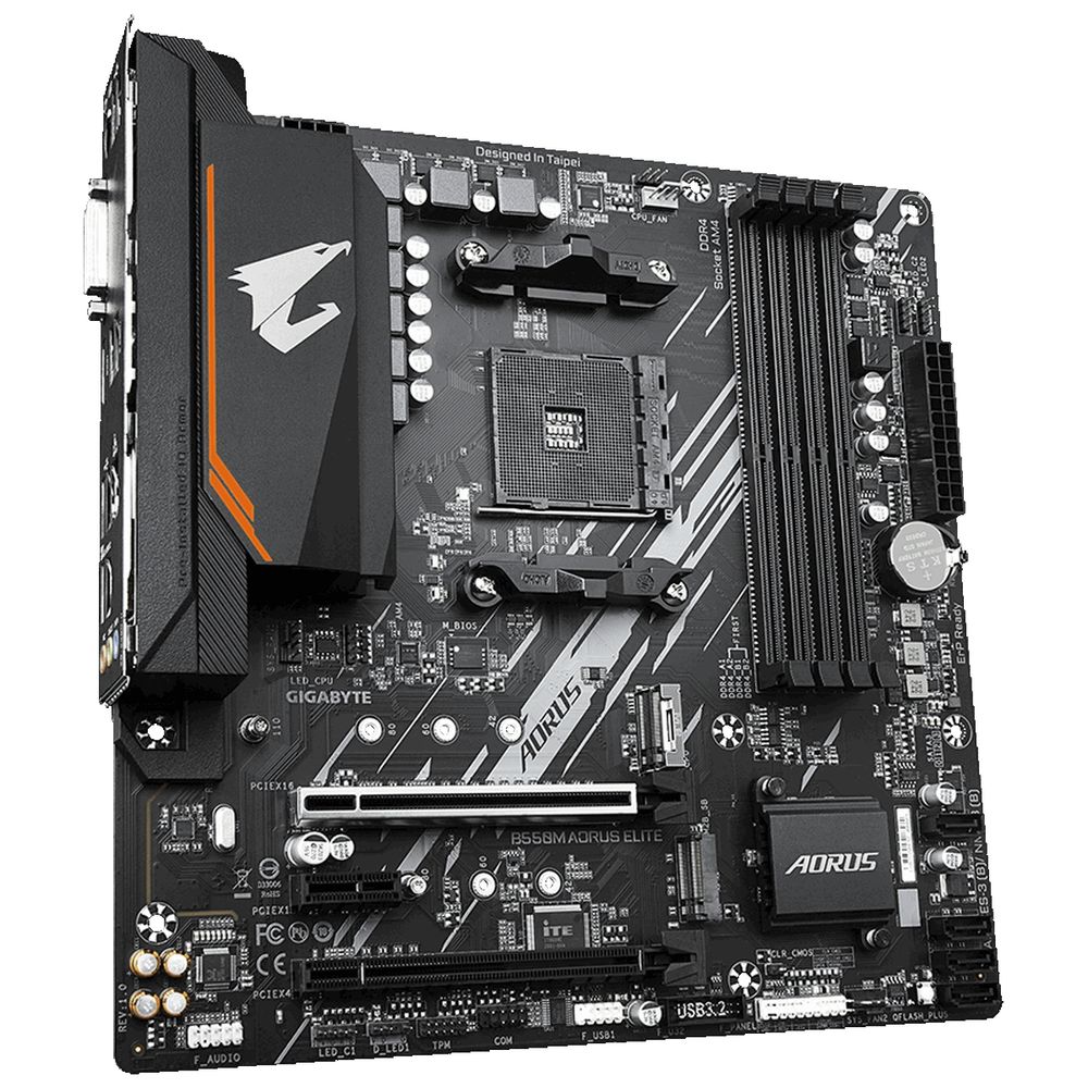 Материнская плата Gigabyte B550M AORUS ELITE, Socket AM4, AMD B550, 4xDDR4-3200, DVI-D+HDMI, 2xPCI-Ex16, 1xPCI-Ex1, 4xSATA3(RAID 0/1/10), 2xM.2, 8 Ch Audio, GLan, (4+2)xUSB2.0, (4+2)xUSB3.2, 1xPS/2, mATX, RTL {10} (809546) — изображение 6