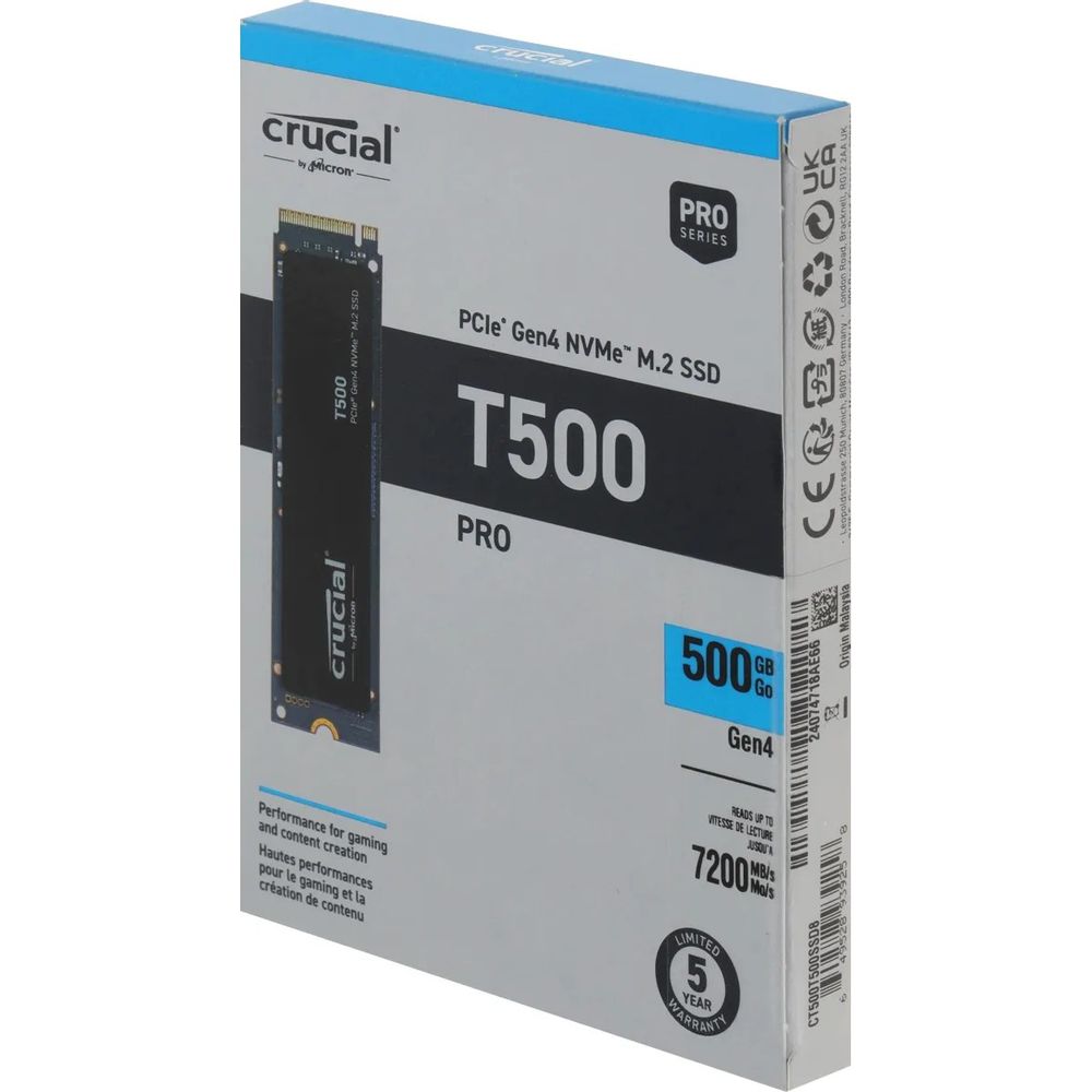 Твердотельный накопитель SSD Crucial M.2 2280 500GB Crucial T500 Client SSD CT500T500SSD8 PCIe Gen4x4 with NVMe, 7200/5700, TLC, 300TBW — изображение 8