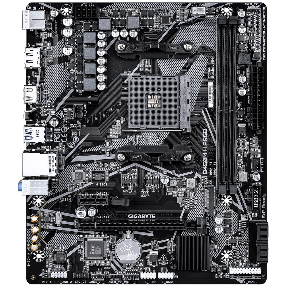 Материнская плата Gigabyte B450M H ARGB B450, AM4, 2*DDR4, 1*PCIEx16, 1*PCIEx1, 1*M.2, 6*USB3.2Gen1, 6*USB2.0, 4*SATA3.0, 1G, DP, HDMI, M-ATX, RTL — изображение 2