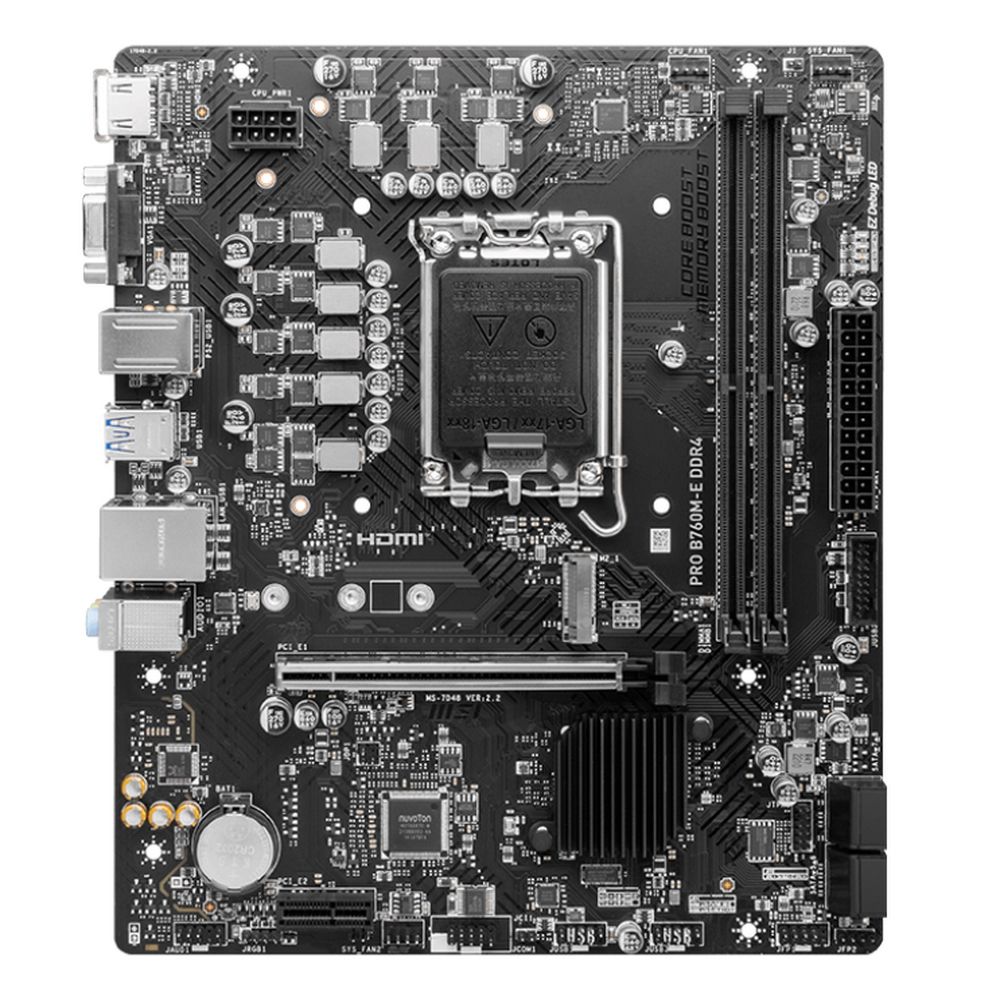 Материнская плата MSI PRO B760M-E DDR4 B760, LGA1700, 2*DDR4, 1*PCIEx16, 1*PCIEx1, 1*M.2, 4*USB3.2Gen1, 8*USB2.0, 4*SATA3.0, 1G, VGA, HDMI, M-ATX, RTL — изображение 2