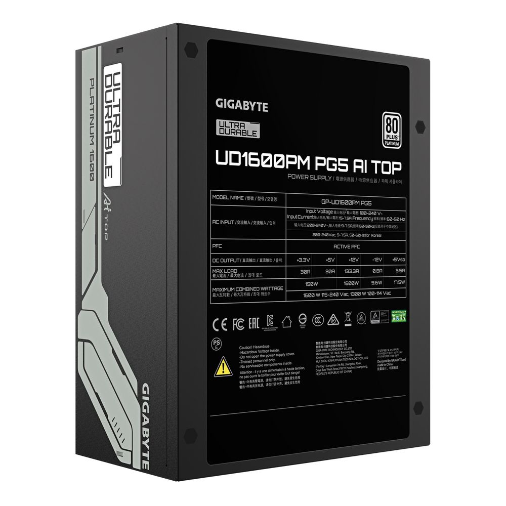 Блок питания ПК Gigabyte UD1600PM PG5 AI TOP 1600W, 80Plus, Platinum, Полностью модульный, PCIe Gen 5.0, ATX 3.1 compatible — изображение 5