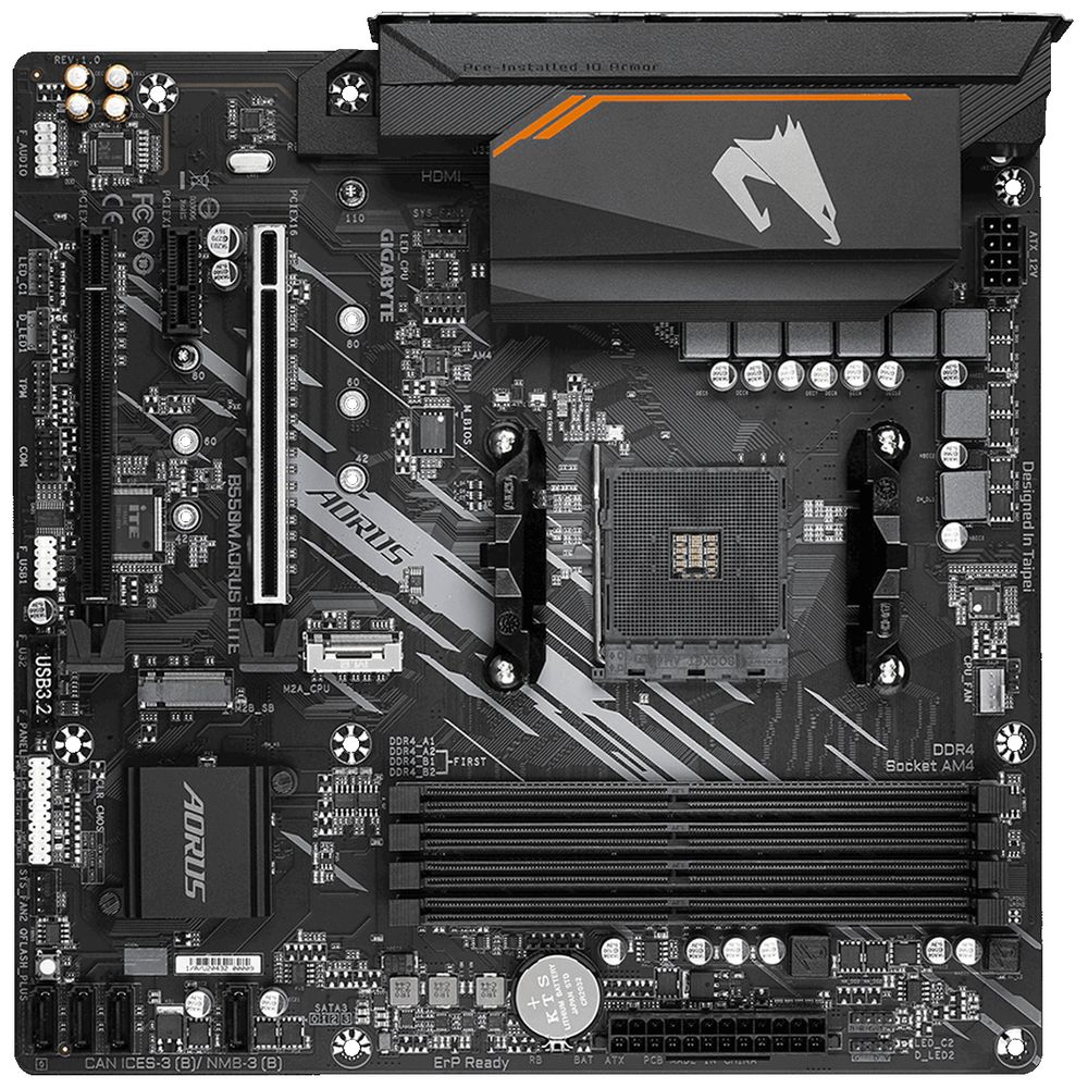 Материнская плата Gigabyte B550M AORUS ELITE, Socket AM4, AMD B550, 4xDDR4-3200, DVI-D+HDMI, 2xPCI-Ex16, 1xPCI-Ex1, 4xSATA3(RAID 0/1/10), 2xM.2, 8 Ch Audio, GLan, (4+2)xUSB2.0, (4+2)xUSB3.2, 1xPS/2, mATX, RTL {10} (809546) — изображение 7