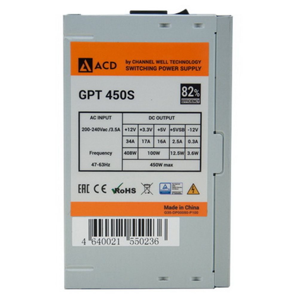 Блок питания ACD GPT450S (GPT-450S) 450W, 82% (max 85%), 120mm FAN , OEM {10} — изображение 4