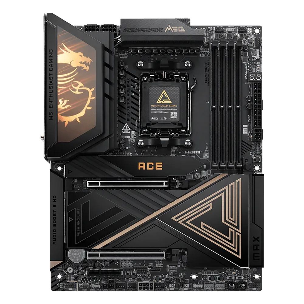 Материнская плата MSI MEG X870E ACE MAX X870E, AM5, 4*DDR5, 2*PCIEx16, 1*PCIEx4, 5*M.2, 3*TypeC, 9*USB3.2Gen2, 4*USB3.2Gen1, 4*USB2.0, 4*SATA3.0, 10G, 5G, 2*Type-C(DP), HDMI, ATX, RTL — изображение 2