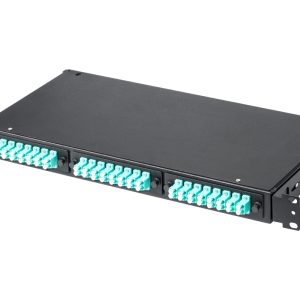 Кросс КСП, стационарный, полный комплект, 12 розеток 2LC/UPC, MM 50/125 OM4, 24 порта, 1U, цвет черный