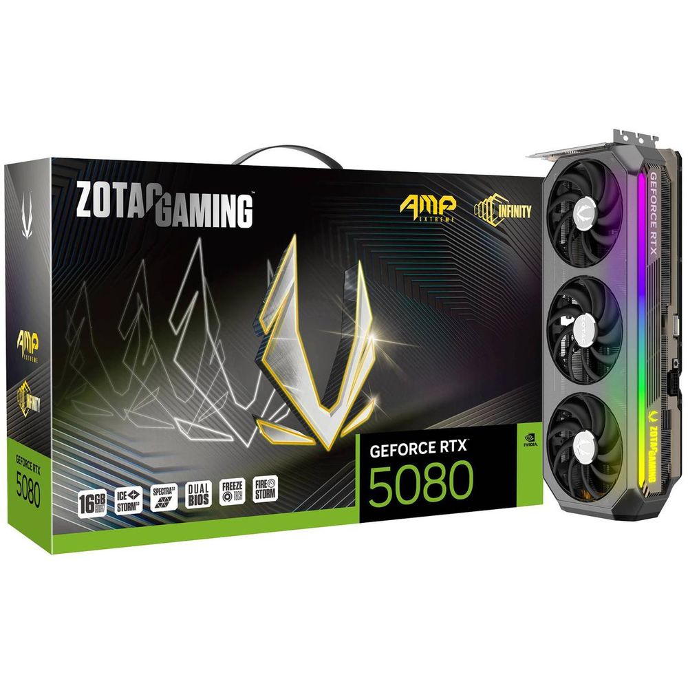 Видеокарта Zotac RTX5080 AMP EXTREME INFINITY 16GB GDDR7 256 3xDP HDMI 3FAN PREMIUM PACK
