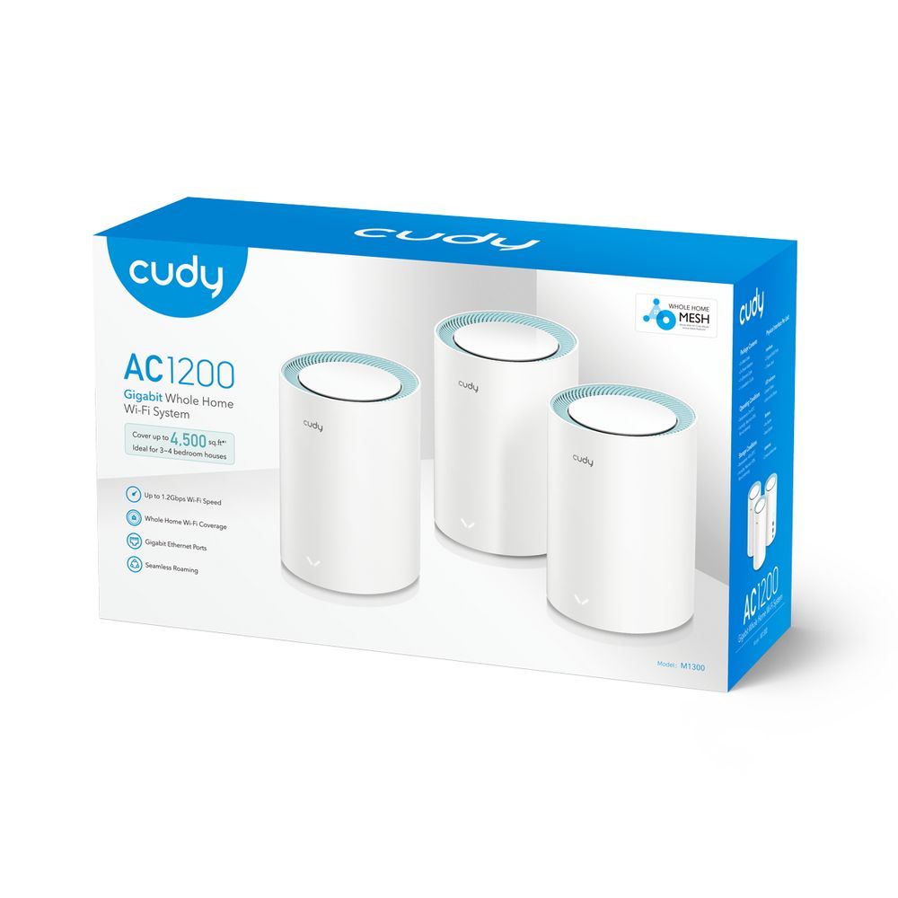 Маршрутизатор CUDY AC1200 Wi-Fi Gigabit Mesh Solution 3-Pack, Chipset MT7621+MT7613B+MT7603, Dual-Band, 867Mbps at 5GHz + 300Mbps at 2.4GHz, 802.11ac/a/b/g/n, 2 Gigabit Ethernet Ports, 4 internal antennas, MU-MIMO, DDNS, Zerotier/Wireguard/OpenVPN/IPSec/L2TP/PPTP VPN, DNS ov — изображение 4