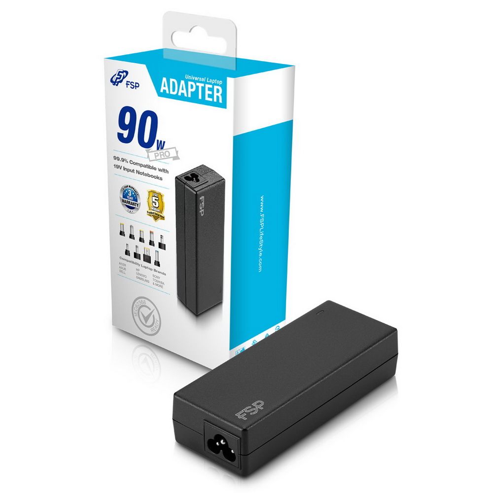 Адаптер питания FSP NB PRO 90W (FSP090-DBBN3) AC-DC 90W Adapter, Вход C6 (для ноутбучного кабеля), Кабель 1500мм, Выход 19V, в комплекте 9 переходников. RETAIL — изображение 4