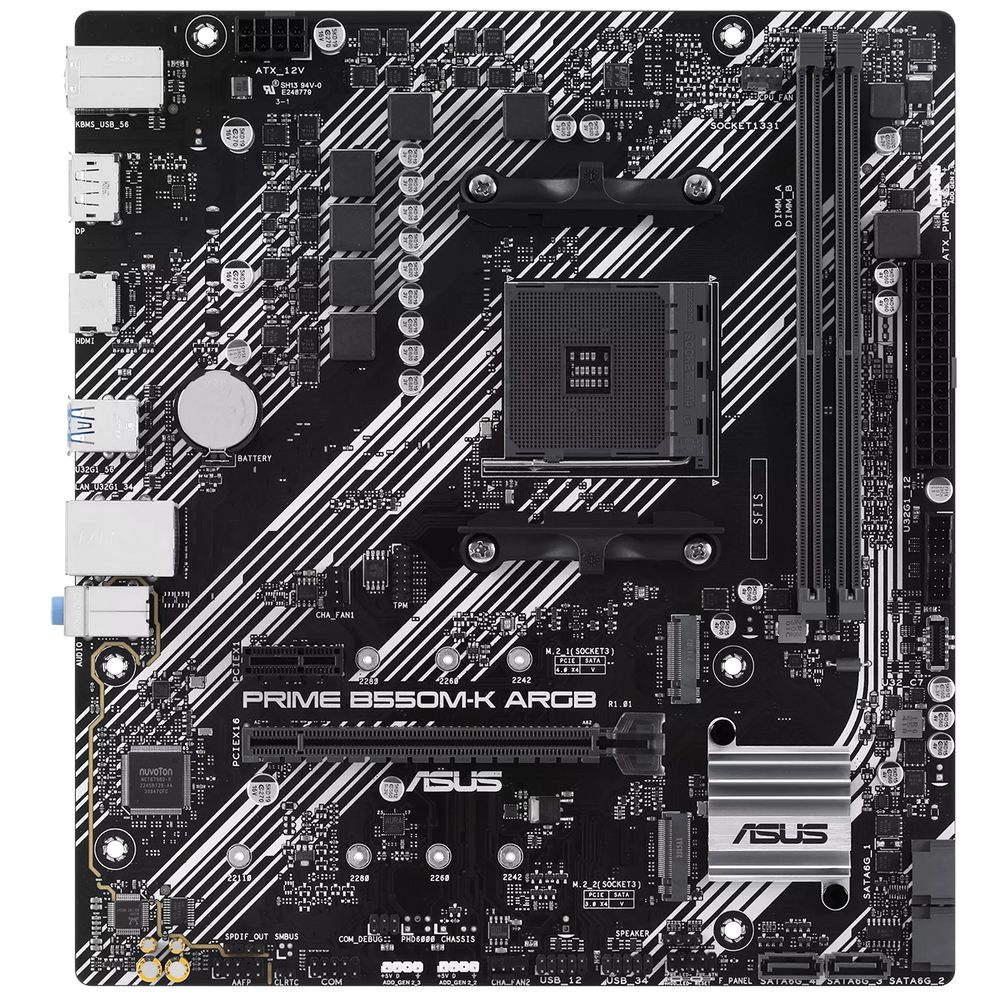 Материнская плата ASUS PRIME B550M-K ARGB AM4 mATX 2xDDR4 PCIEx16 PICEx1 2xM.2 DP HDMI GLAN — изображение 2