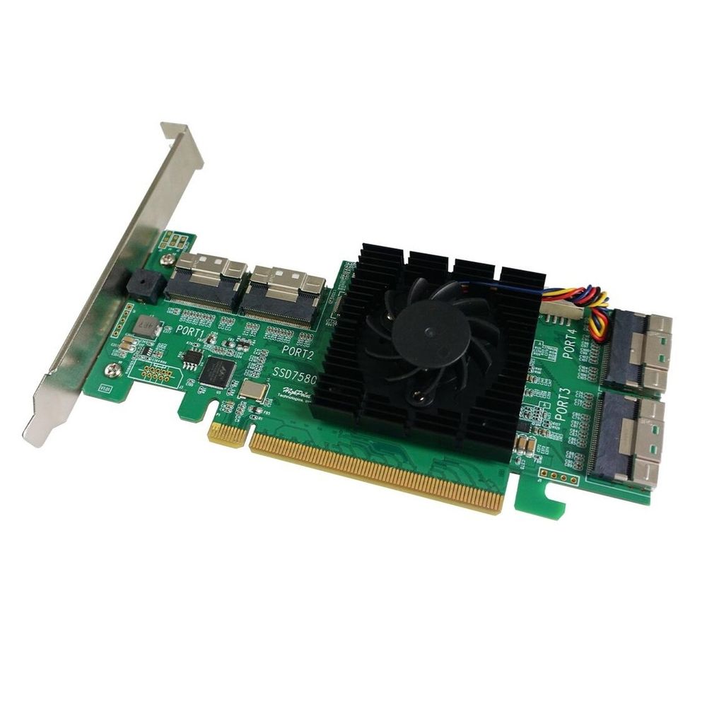 RAID-контроллер HighPoint SSD7580B, PCIe 4.0 x16, Ports: 8x SlimlineSAS (SFF-8654), LP, RAID 0,1,10 — изображение 2