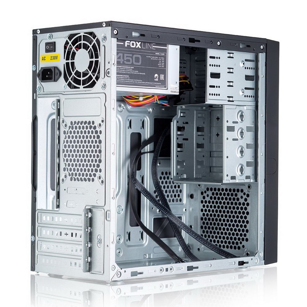 Корпус FoxLine Case Foxline FL-733 |FL-733-FZ450R| , mATX, 2x5.25EXT, 2x3.5EXT, 5x3.5INT, 2xUSB2.0, HDA, w/o FAN, |FL-733-FZ450R| w/450W ATX PSU, w/1.2m EU pwr cord — изображение 3