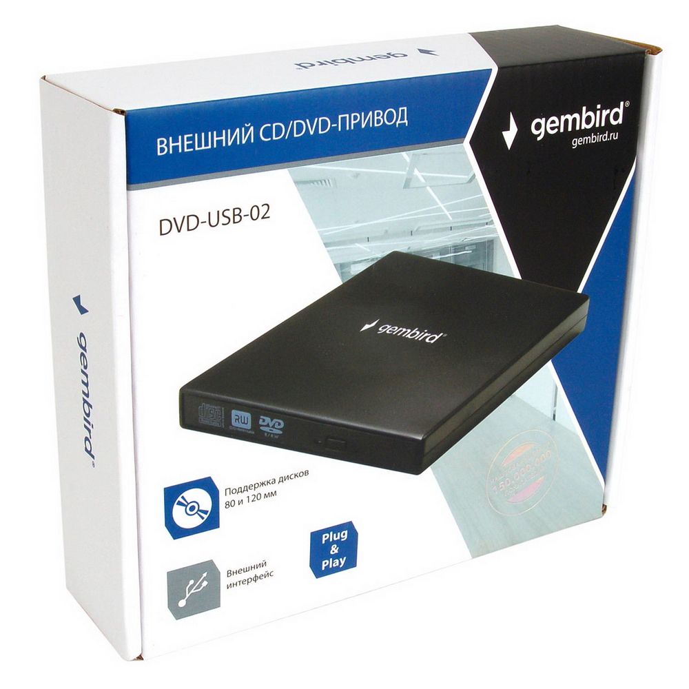 DVD±RW привод Gembird Внешний DVD-USB-02 USB 2.0 пластик, черный (099240) — изображение 6