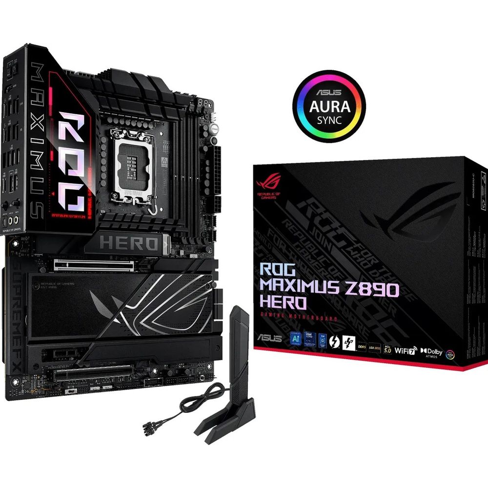 Материнская плата ASUS ROG MAXIMUS Z890 HERO LGA1851 ATX 4xDDR5 2xPCIEx16 PCIEx1 6xM.2 2xThunderbolt USB-C HDMI 2.5GLAN 5GLAN Wi-Fi 7
