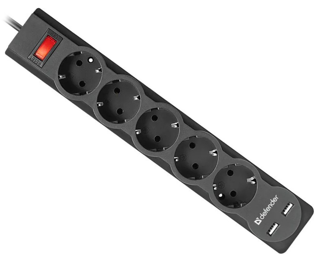 Сетевой фильтр DFS 755 5М 5 розеток 10А 2хUSB черный 99755 DEFENDER — изображение 4