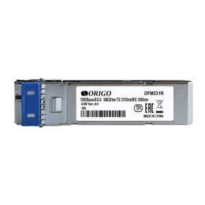 Трансивер WDM SFP, 1000Base-BX-U (Simplex LC), Tx:1310 нм, Rx:1550 нм, для одномодового кабеля, до 20 км