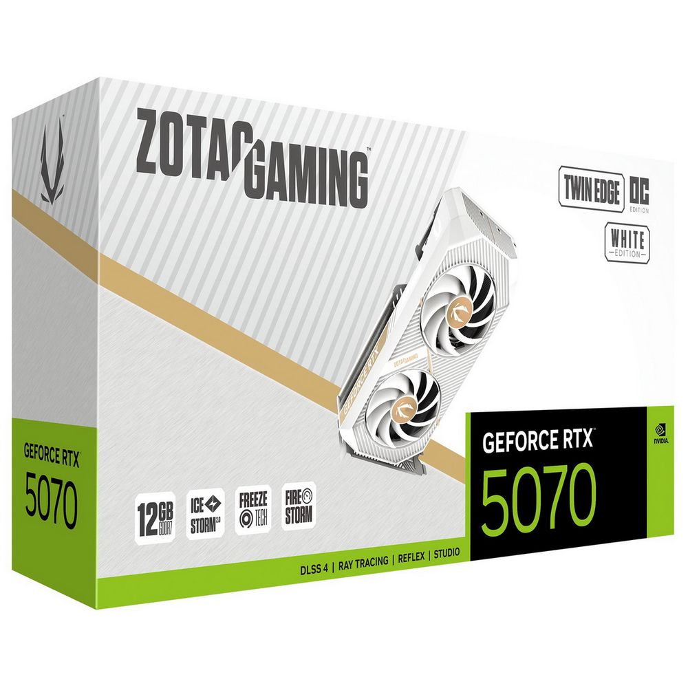 Видеокарта Zotac RTX5070 TWIN EDGE OC WHITE ED 12GB GDDR7 192bit 3xDP HDMI 2FAN PREMIUM PACK — изображение 8